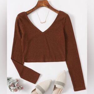 SHEIN || Solid Rib-Knit Crop Tee